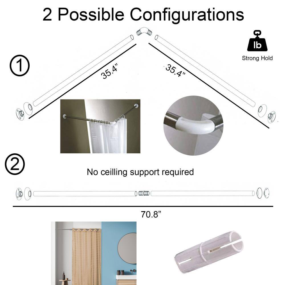 35.4'' Stainless Steel Wall-Mounted L-Shaped Shower Curtain Rod