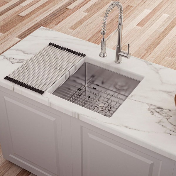 17 in. L x 19 in. W Undermount Single Bowl 16-Gauge Stainless Steel Kitchen Sink in Brushed Nickel