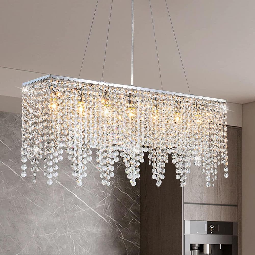 RICHARDERY 32 in. Modern 7Light Chrome Crystal Chandelier Rectangle
