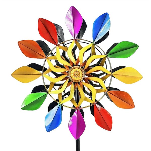 Unbranded 78 in. Big Kinetic Rainbow Metal Windmill Decorations