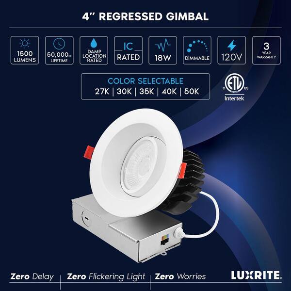 LUXRITE 4 in. Integrated LED Recessed Light J-Box Gimbal LUXRITE 4 in. Integrated LED Recessed Light J-Box Gimbal