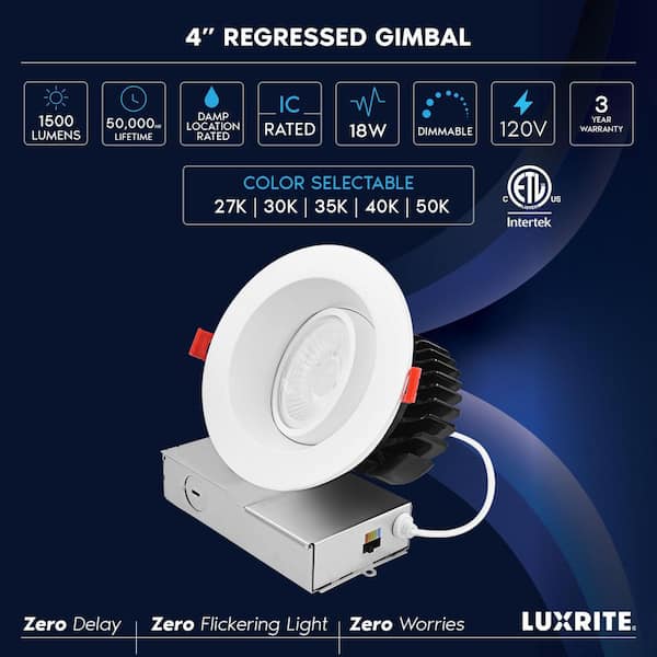 6-Pack 4 in. Integrated LED Recessed Light J-Box Gimbal 5CCT 18W 1500LM Dimmable Directional LED Downlight IC Rated