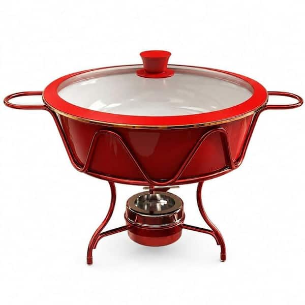 Stainless Steel 7 qt. Enameled Chafing Dish 4-Pack Water-Free Heating Design Food Warmers for Parties Buffets Dishes
