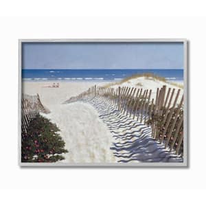 "Fenced Pathway to Beach Summer Nautical Painting" by Zhen-Huan Lu Framed Nature Wall Art Print 16 in. x 20 in.