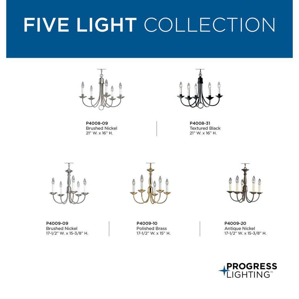 Trinity Brushed Nickel 5-Light Mini Chandelier with White Candle Covers