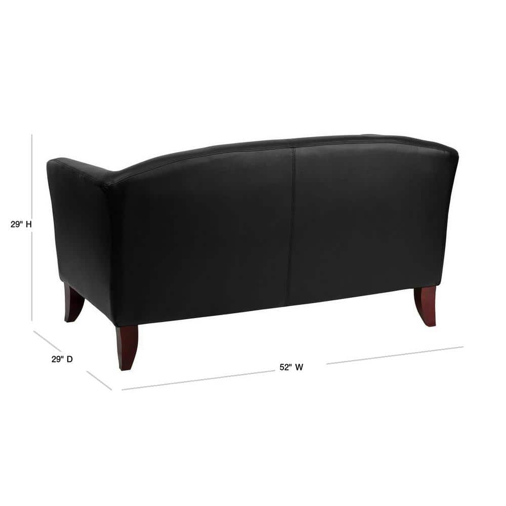Elegant Black Faux Leather Loveseat with Cherry Wood Feet