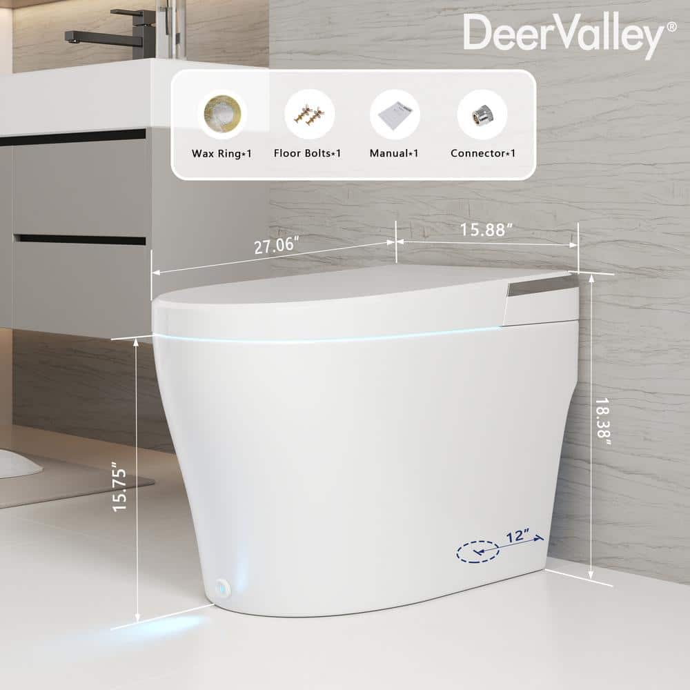 White Elongated Smart Toilet with Heated Seat and Night Light