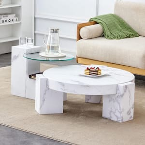 Marble Textured MDF Coffee Table in White For Living Room And Bedroom