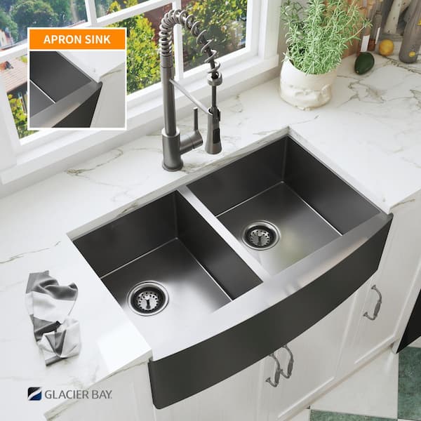 Nickel Silver Double Basin Farmhouse Sink with S-divider