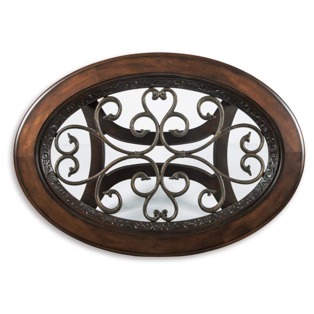 Brown Oval Wood and Glass Cocktail Table