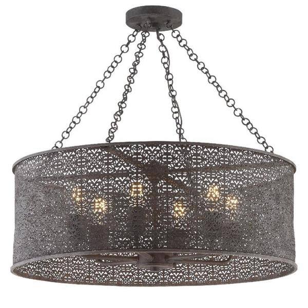 Jasmine Forged Bronze Filigree Drum Chandelier with 6 Lights