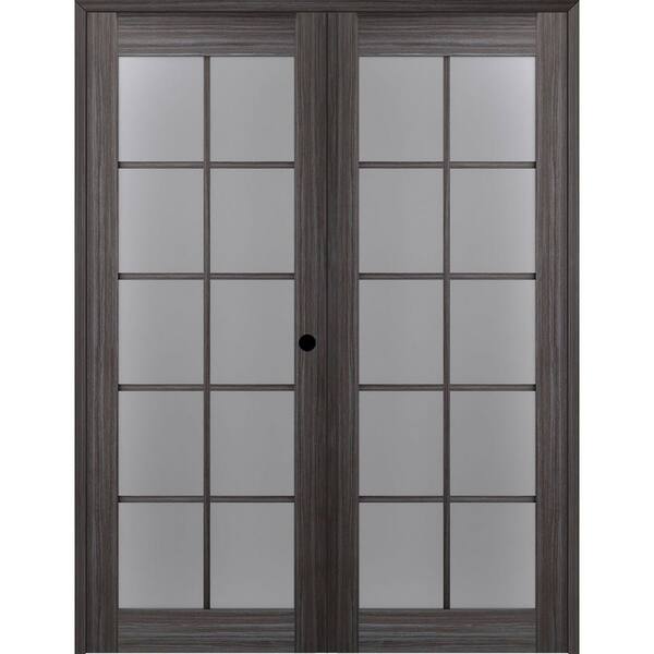 Belldinni Paola 36 in. x 80 in. Left Hand Active 10-Lite Frosted Glass Gray Oak Finished Wood Composite Double Prehung French Door