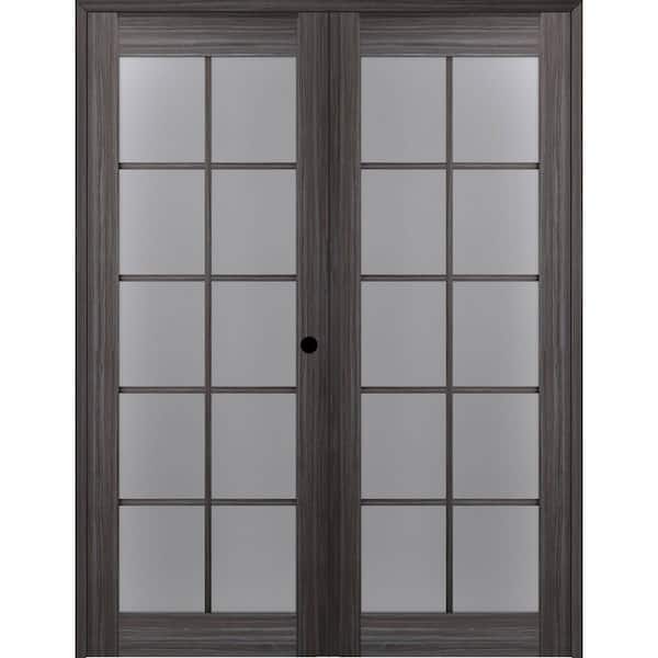ProPlus Paola 72 in. x 80 in. Left Hand Active 10-Lite Frosted Glass Gray Oak Finished Wood Composite Double Prehung French Door