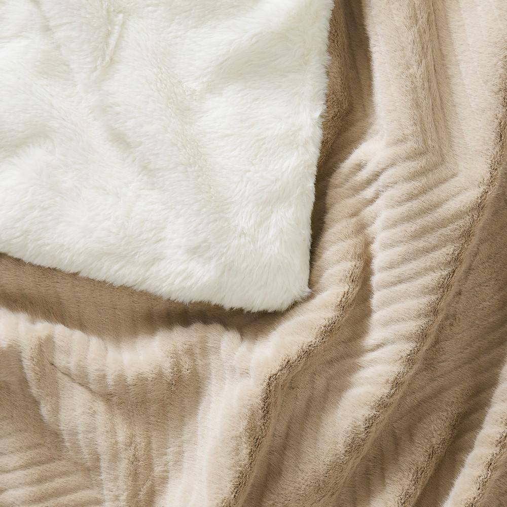 Beige Chevron Sherpa Faux Fur Reversible Throw Blanket 50x70