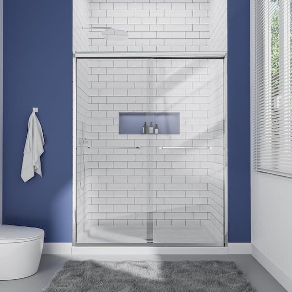 mortix 48 in. W x 72 in. H Double Sliding Framed Shower Door in Chrome with 5/16 in. Clear Glass