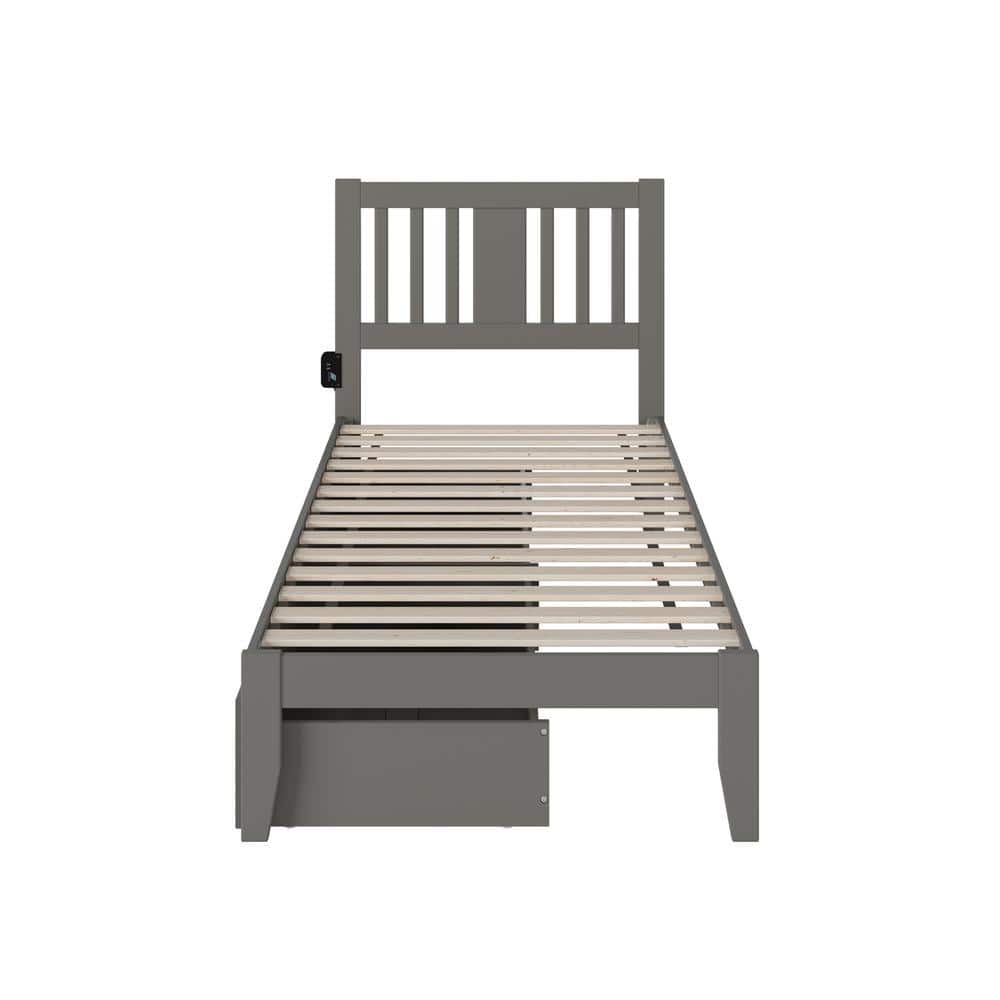 Tahoe Twin XL Gray Wood Platform Bed with Storage Drawers