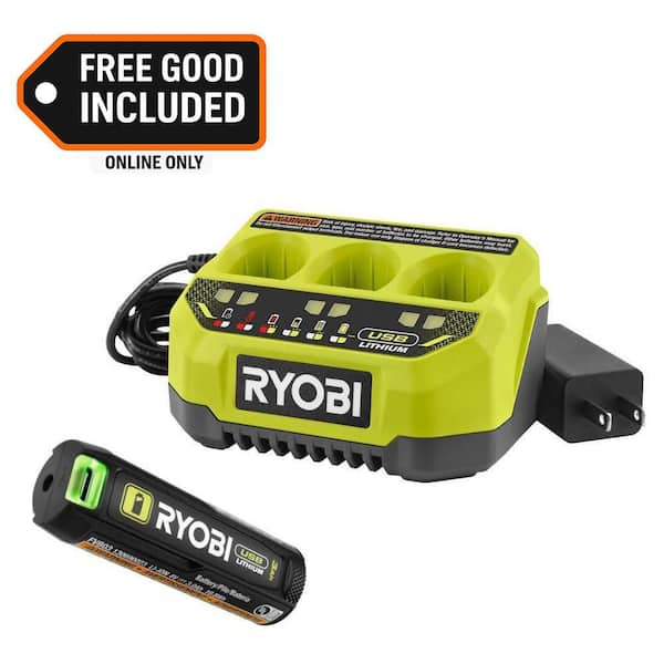 USB Lithium 3-Port Charger with FREE USB Lithium 3.0 Ah Rechargeable Battery