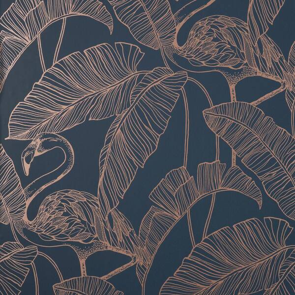 Fine Decor Mulholland Navy Flamingo Paper Wallpaper