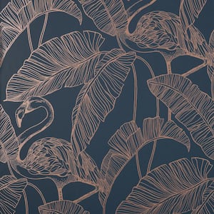 Mulholland Navy Flamingo Paper Wallpaper Sample