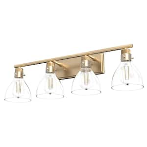 Van Nuys 32 in. 4-Light Alturas Gold Vanity-Light with Clear Glass Shades Bathroom Light