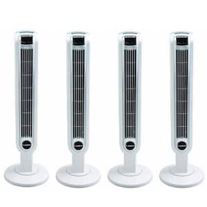 12 in. 3-Speed Oscillating Tower Fan in White with Timer and Remote Control (4-Pack)