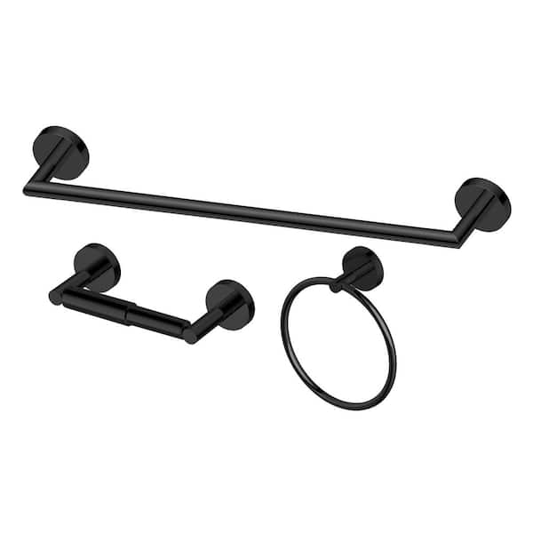 Glacier Bay Cartway 3-Piece Bath Hardware Set with Towel Ring, Toilet Paper Holder and 24 in. Towel Bar in Matte Black