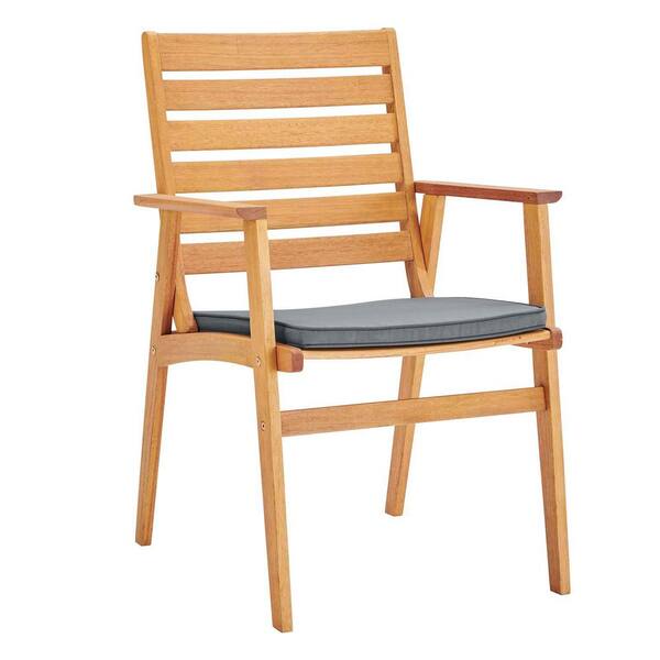 MODWAY Syracuse Eucalyptus Wood Outdoor Dining Chair in Natural with Gray Cushion 2-Pack