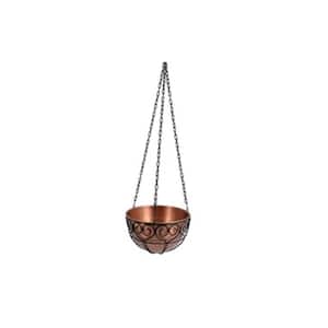 14 in. x 8 in. Antique Copper Round Metal Hanging Planter