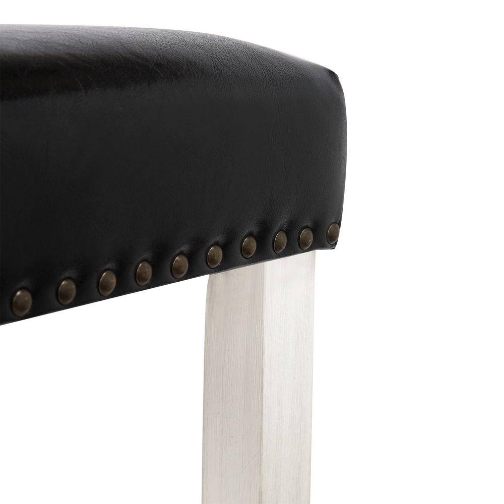 Antique White & Black Wood Leather 24" Saddle Bar Stool