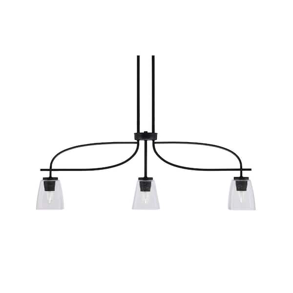 Unbranded Olympia 3-Light Matte Black Billiard Light with 4.5 in. Square White Muslin Glass Shades, no blulbs included