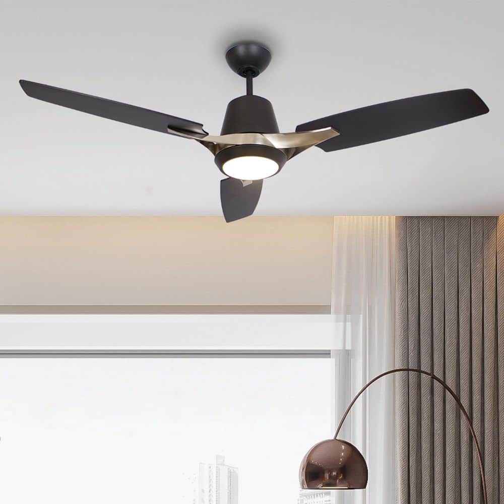 52'' Black Plywood Blade Smart Ceiling Fan with LED Light