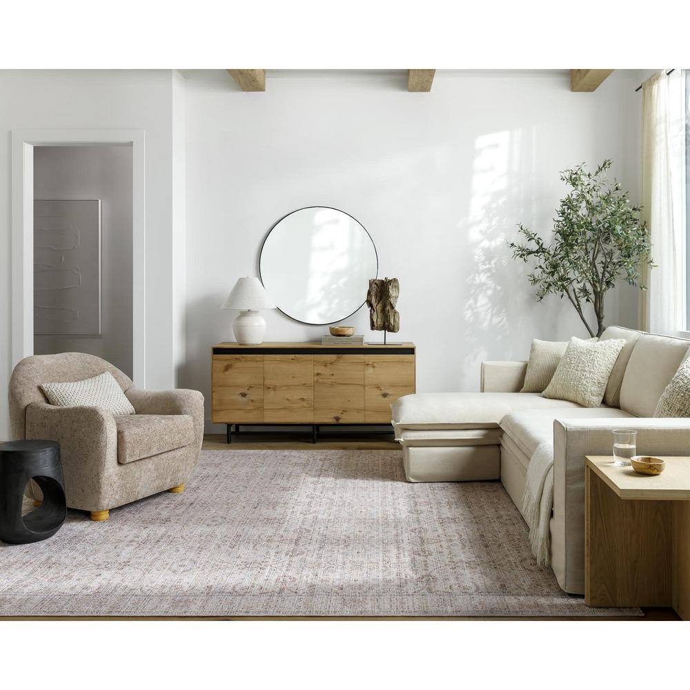 Ivory and Light Gray Synthetic Reversible Runner Rug, 2'6" x 7'3"