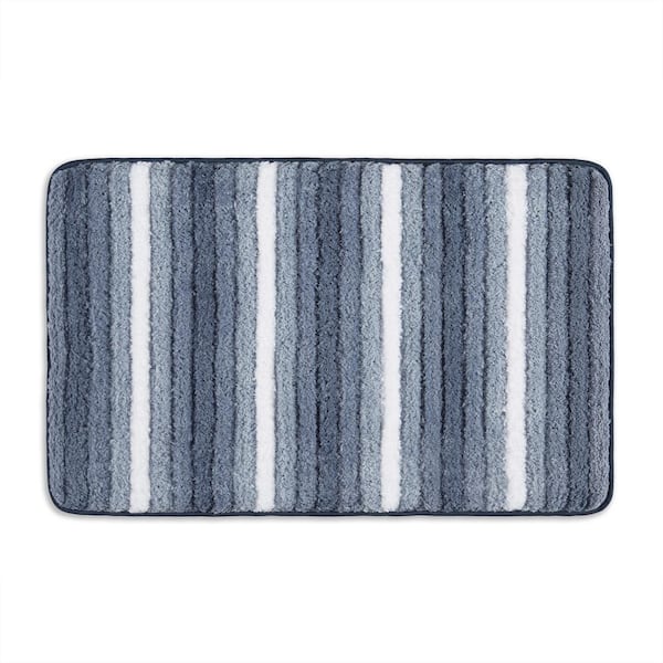 Home Dynamix Ombre Element Navy Blue 27 in. x 48 in. Polyester Stripe Plush Bath Mat