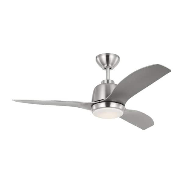 Generation Lighting Avila 44 in. Indoor/Outdoor Brushed Steel Ceiling Fan with Silver Blades, Integrated LED Light Kit and Remote Control