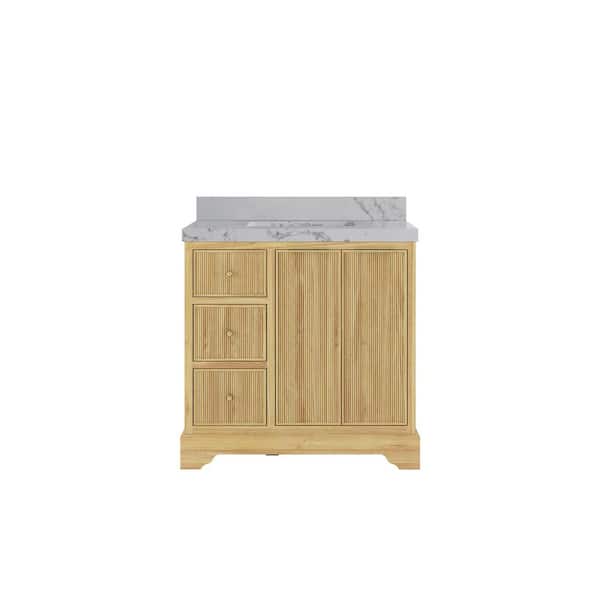 Willow Collections Austin Teak 36 in. W x 22 in. D x 36 in. H Single Sink Bath Vanity Center in Whitewashed with 2" Venatino Quartz Top