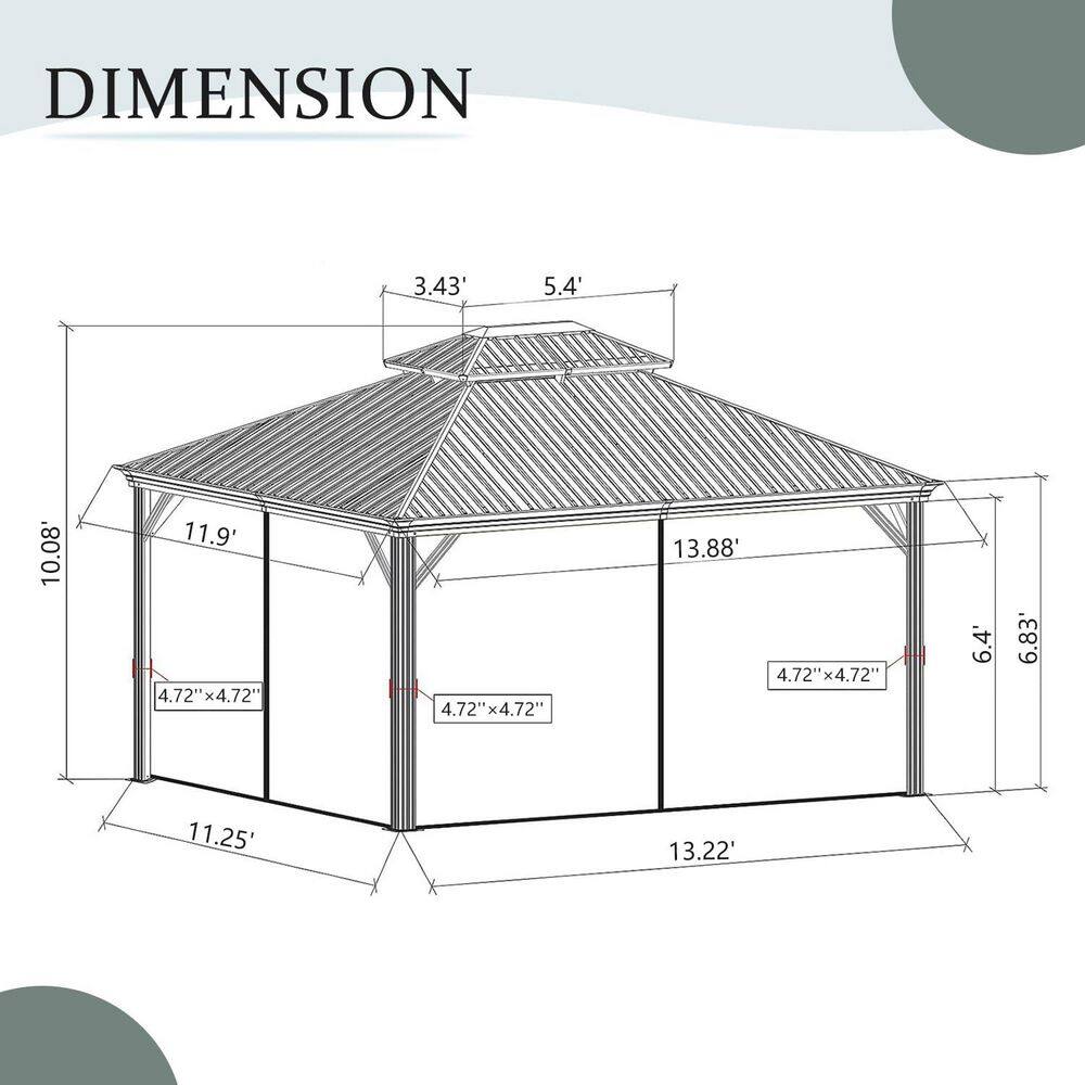 12 ft. x 14 ft. Gray Aluminum Hardtop Gazebo with Galvanized Steel Double Roof and Drainage System with Curtains price history on PriceWatchPro