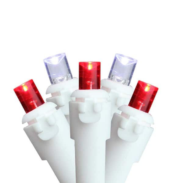 Set of 50 Red and White LED Wide Angle Christmas Lights - White Wire
