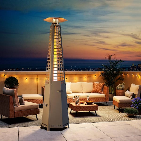 48,000 BTU Stainless Steel Pyramid Patio Flame Propane Gas Patio Heater with Wheels