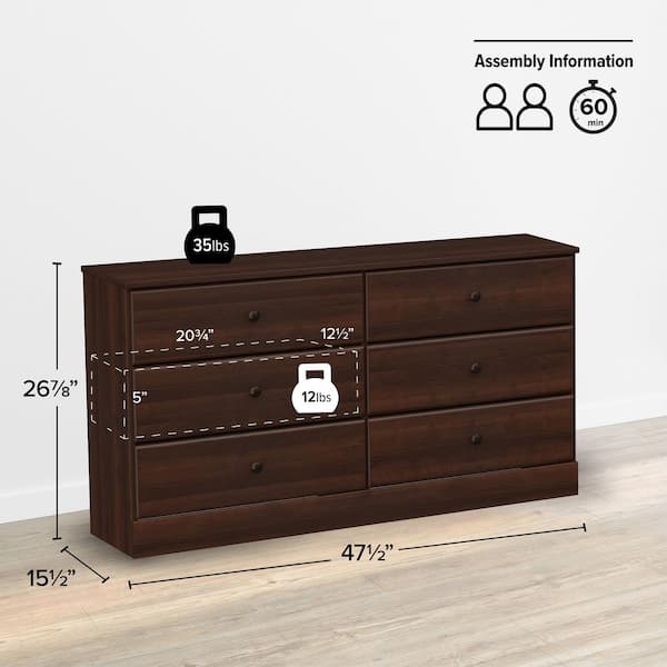 Prepac Astrid Espresso Finish 6 Drawer Double Dresser 26.85 in H. x 47.5 in W. x 15.5 in D. EDBR 0402 1