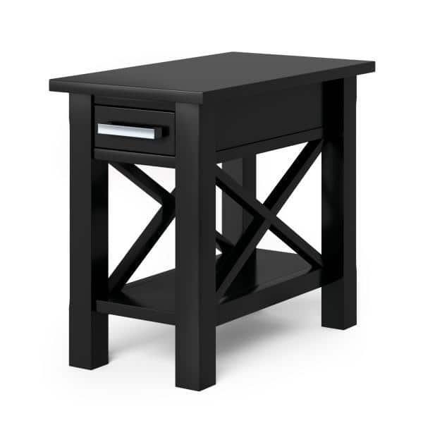 Black Pine Wood Narrow Side Table with Storage