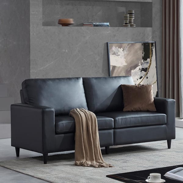 lezing Stoutmoedig Ik heb een Engelse les Harper & Bright Designs Nobles 75.2 in. Black Faux Leather 2-Seat Sofa with  Thick Cushions WF212759AAF - The Home Depot