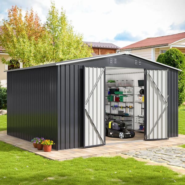 VIWAT 12 ft. W x 10 ft. D Metal Storage Shed with Updated Frame