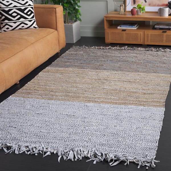 Vintage Leather 3 ft. x 5 ft. Gray/Beige Gradient Striped Area Rug