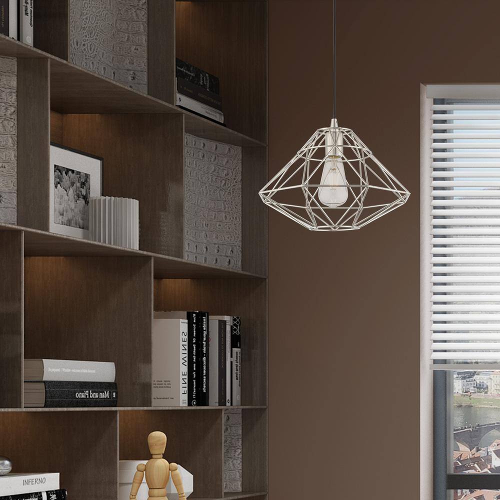 Brushed Nickel Geometric 1-Light Mini Pendant for Indoor/Outdoor