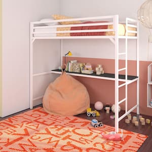 Mabel White Metal Twin Loft Bed with Desk