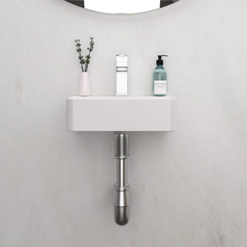 White Ceramic Rectangular Wall-Mount Bathroom Sink