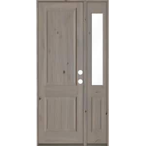 46 in. x 96 in. Rustic Knotty Alder Square Top Left-Hand/Inswing Clear Glass Grey Stain Wood Prehung Front Door w/RHSL