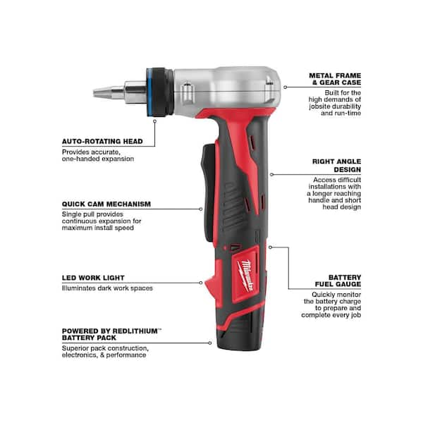 M12 12 Volt Lithium Ion Cordless ProPEX Expansion Tool Kit with 2 1.5Ah Batteries 3 Expansion Heads and Hard Case