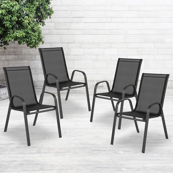Black Brazos Series Stackable Patio Chairs with Flex Comfort Material, Outdoor Modern Sling Patio Chairs (Set of 4)