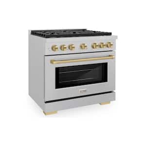 Autograph Edition 36 in. 6 Burner Gas Range in Fingerprint Resistant Stainless Steel and Champagne Bronze
